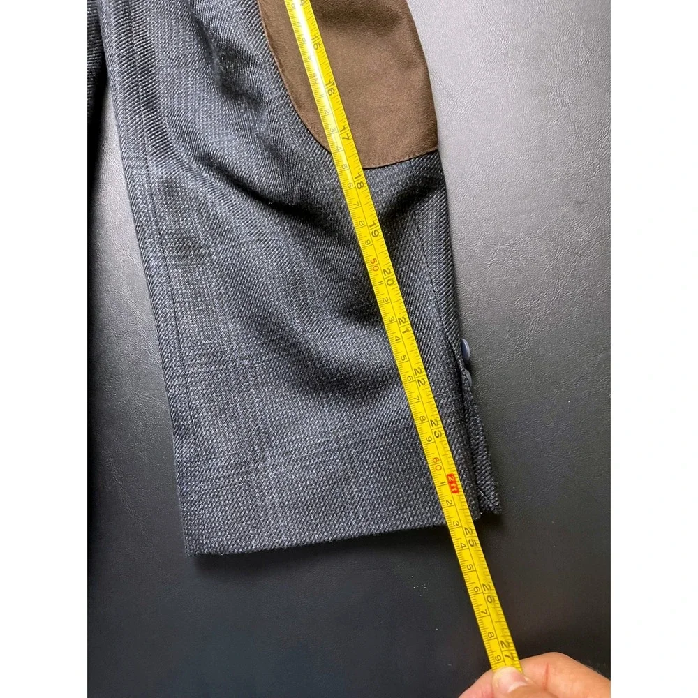 Van Heusen Studio 44R Blue Black Plaid Elbow Patch Blazer